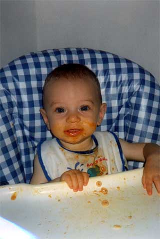 Drew wearing his dinner